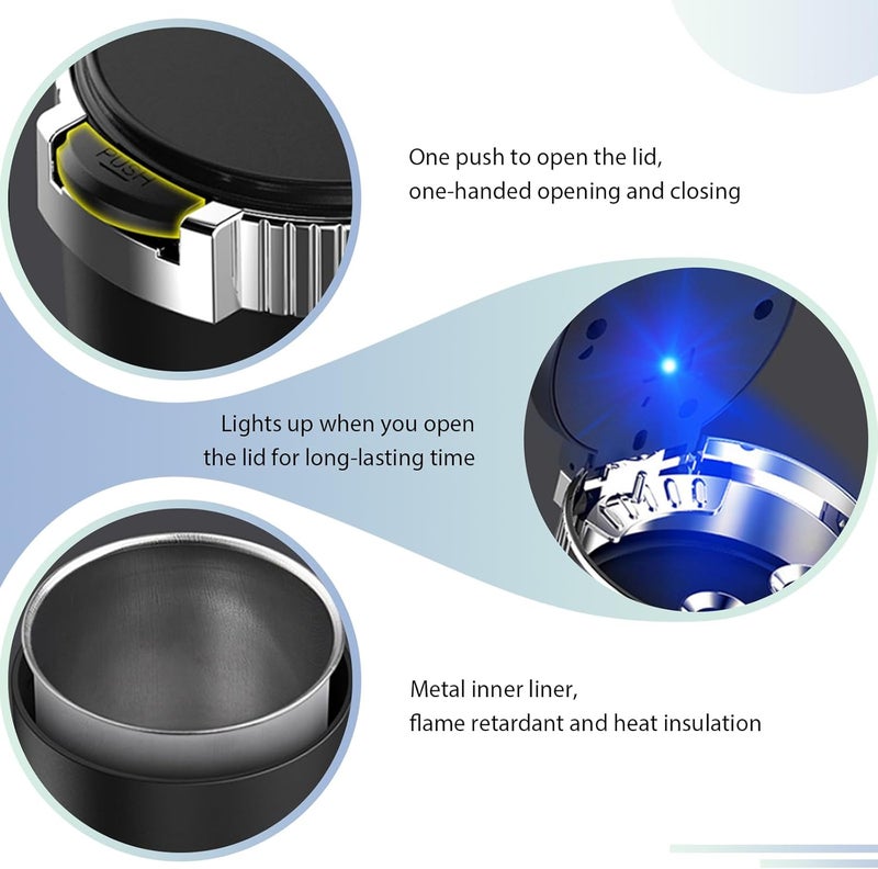 FSTURIOS Car Ashtray with Lid, Detachable Smokeless Auto Cup Holder Ashtray with LED Blue Light, Stainless Steel Ash Tray Portable Mini Vehicle Trash Can for Car Home Outdoor (Blue) - Image 3